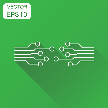 Circuit board icon. Business concept technology scheme pictogram. Vector illustration on green background with long shadow.のイラスト素材