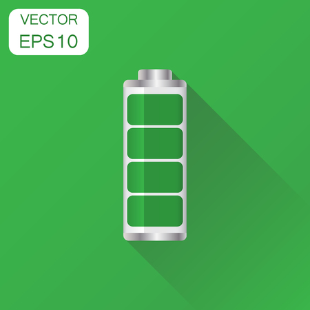 Battery charge level indicator icon. Business concept battery pictogram. Vector illustration on green background with long shadow.のイラスト素材