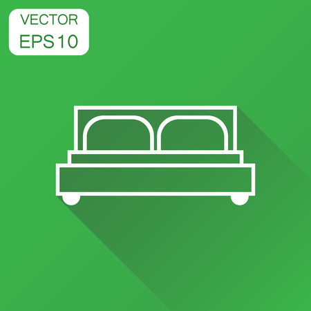 Bed icon. Business concept bed pictogram. Vector illustration on green background with long shadow.のイラスト素材