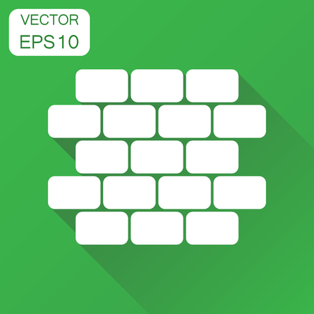 Wall brick icon. Business concept wall pictogram. Vector illustration on green background with long shadow.のイラスト素材