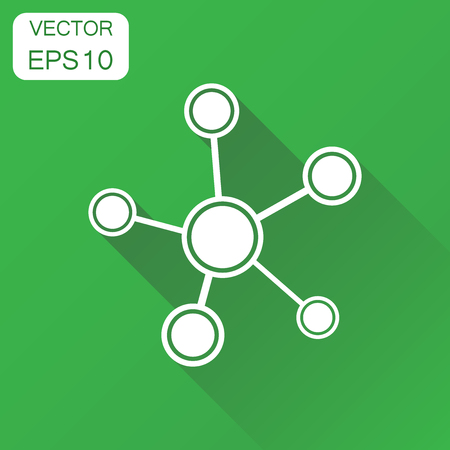 Social network, molecule, dna icon. Business concept molecule pictogram. Vector illustration on green background with long shadow.のイラスト素材