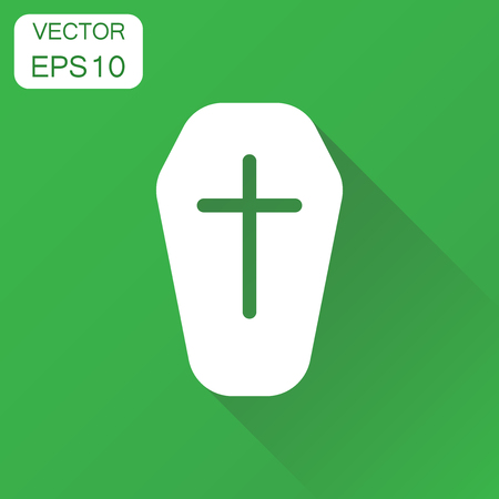 Halloween grave icon. Business concept gravestone pictogram. Vector illustration on green background with long shadow.のイラスト素材