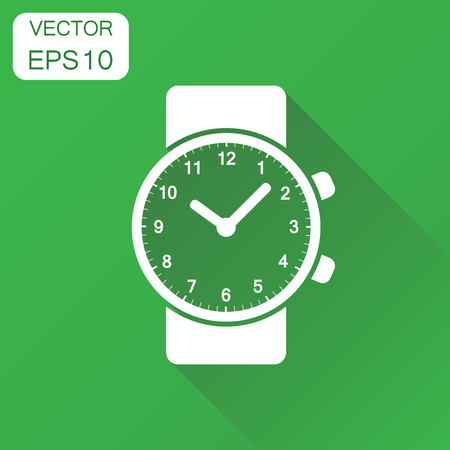Watch icon. Business concept clock pictogram. Vector illustration on green background with long shadow.のイラスト素材