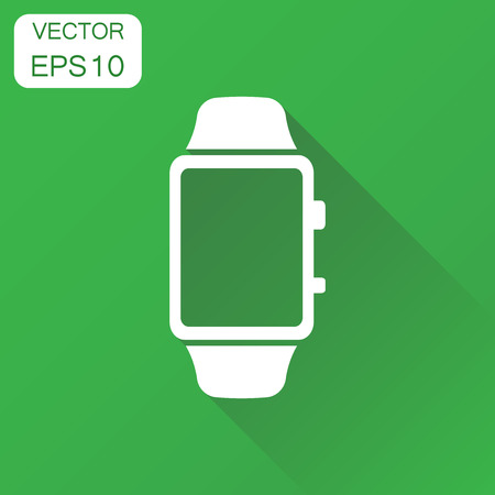 Watch icon. Business concept clock pictogram. Vector illustration on green background with long shadow.のイラスト素材