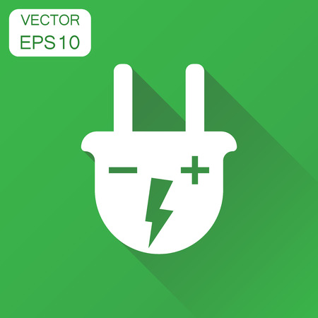 Plug icon. Business concept power wire cable pictogram. Vector illustration on green background with long shadow.のイラスト素材
