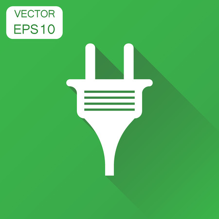 Plug icon. Business concept power wire cable pictogram. Vector illustration on green background with long shadow.のイラスト素材