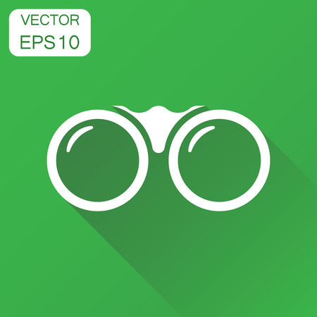 Binocular icon. Business concept binoculars explore pictogram. Vector illustration on green background with long shadow.のイラスト素材