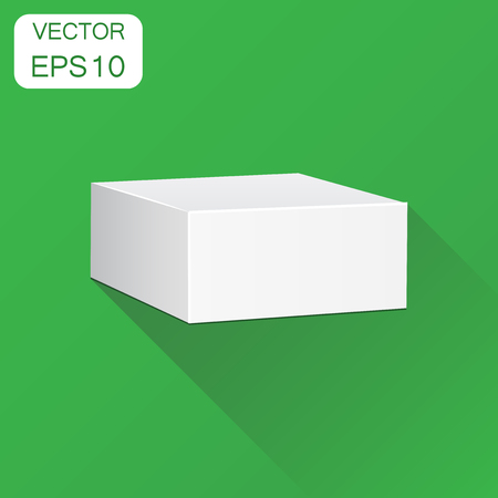 Blank white carton 3d box icon. Business concept box package mockup pictogram. Vector illustration on green background with long shadow.のイラスト素材