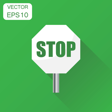 Red stop sign icon. Business concept danger symbol pictogram. Vector illustration on green background with long shadow.のイラスト素材