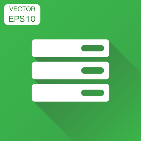 Database, server icon. Business concept storage pictogram. Vector illustration on green background with long shadow.のイラスト素材