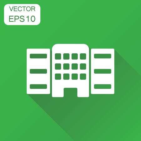 Building icon. Business concept building pictogram. Vector illustration on green background with long shadow.のイラスト素材
