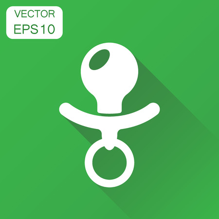 Baby pacifier icon. Business concept  child toy nipple pictogram. Vector illustration on green background with long shadow.のイラスト素材