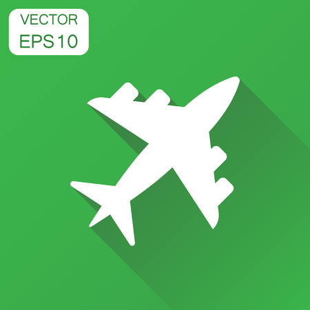 Airplane icon. Business concept airport plane pictogram. Vector illustration on green background with long shadow.のイラスト素材