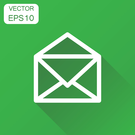 Mail envelope icon. Business concept email pictogram. Vector illustration on green background with long shadow.のイラスト素材
