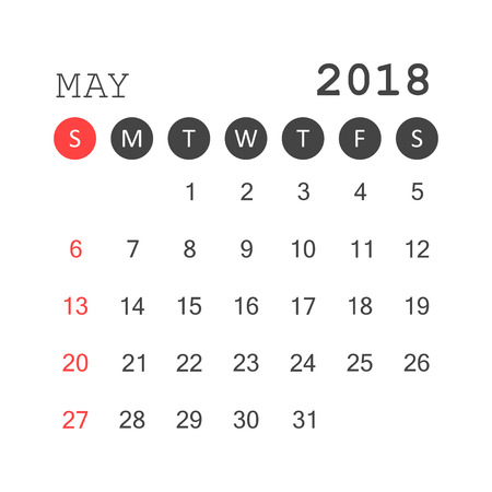 May 2018 calendar. Calendar planner design template. Week starts on Sunday. Business vector illustration.のイラスト素材