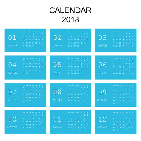 Calendar 2018 year in simple style. Calendar planner design template. Week starts on Sunday. Business vector illustration.のイラスト素材