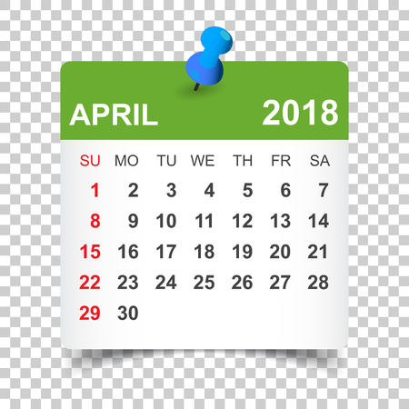 April 2018 calendar. Calendar sticker design template. Week starts on Sunday. Business vector illustration.のイラスト素材