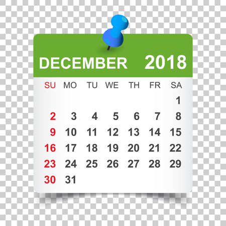 December 2018 calendar. Calendar sticker design template. Week starts on Sunday. Business vector illustration.のイラスト素材