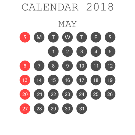 May 2018 calendar. Calendar planner design template. Week starts on Sunday. Business vector illustration.のイラスト素材