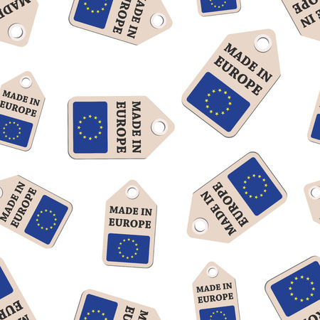 Hang tag made in Europe sticker with flag seamless pattern background. Business flat vector illustration. Made in Europe sign symbol pattern.のイラスト素材