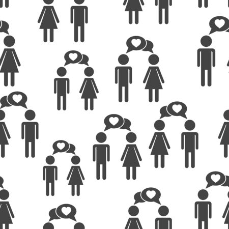 Men and woman with heart seamless pattern background. Business flat vector illustration. Love sign symbol pattern.のイラスト素材