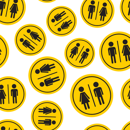 WC, toilet seamless pattern background. Business flat vector illustration. Men and women sign for restroom symbol pattern.のイラスト素材
