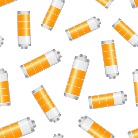 Battery level indicator seamless pattern background. Business flat vector illustration. Battery symbol pattern.のイラスト素材
