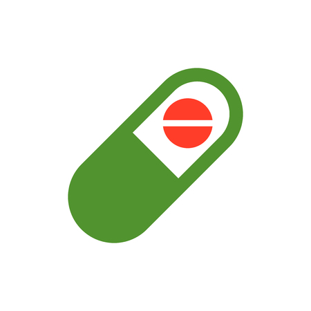 Capsule pills tablet vector icon in flat style. Medical pills illustration on white isolated background. Capsule and drug concept.のイラスト素材