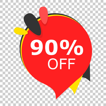 Sale 90% off discount price tag icon. Vector illustration on isolated transparent background. Business concept price discount pictogram.のイラスト素材