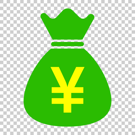 Yen, yuan bag money currency vector icon in flat style. Yen coin sack symbol illustration on isolated transparent background. Asia money business concept.のイラスト素材