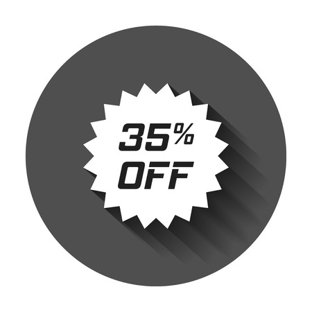 Discount sticker vector icon in flat style. Sale tag sign illustration with long shadow. Promotion 35 percent discount concept.のイラスト素材
