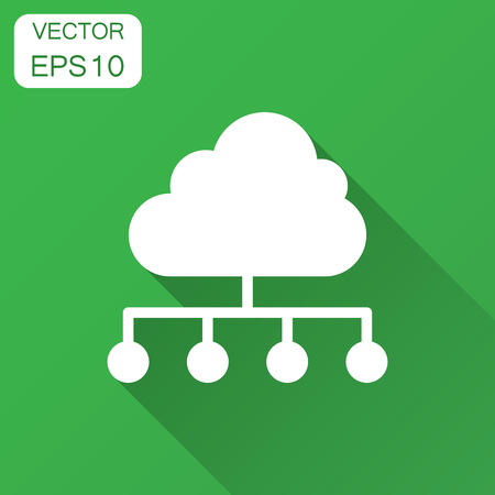 Cloud computing technology vector icon in flat style. Laptop screen with long shadow. Infographic analytics network business concept.のイラスト素材