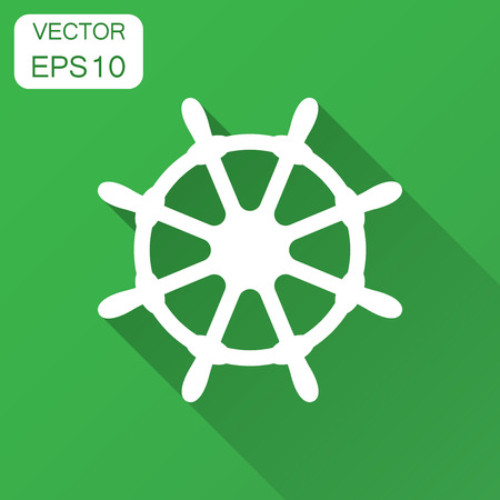 Steering wheel rudder icon. Vector illustration with long shadow. Business concept ship wheel pictogram.のイラスト素材