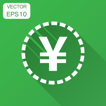 Yen, yuan money currency vector icon in flat style. Yen coin symbol illustration with long shadow. Asia money business concept.のイラスト素材
