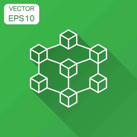 Blockchain technology vector icon in flat style. Cryptography cube block illustration with long shadow. Blockchain algorithm concept.のイラスト素材