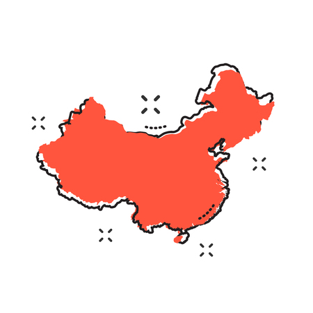 Cartoon china map icon in comic style. China sign illustration pictogram. Cartography business concept.のイラスト素材