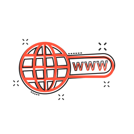Vector cartoon go to web icon in comic style. Globe world sign illustration pictogram. WWW url business splash effect concept.のイラスト素材