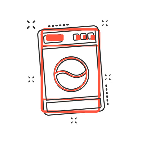 Vector cartoon washer icon in comic style. Laundress sign illustration pictogram. Washing machine business splash effect concept.のイラスト素材