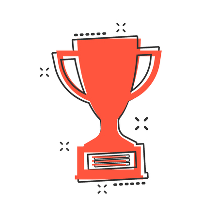 Vector cartoon trophy cup icon in comic style. Winner sign illustration pictogram. Award prize business splash effect concept.のイラスト素材