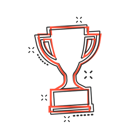 Vector cartoon trophy cup icon in comic style. Winner sign illustration pictogram. Award prize business splash effect concept.のイラスト素材
