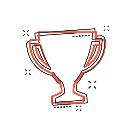 Vector cartoon trophy cup icon in comic style. Winner sign illustration pictogram. Award prize business splash effect concept.のイラスト素材