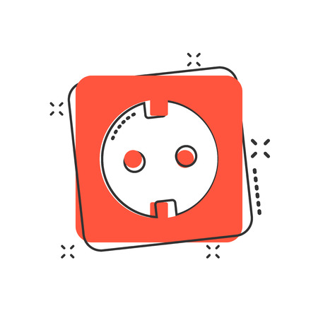Vector cartoon extension cord sign icon in comic style. Electric power socket sign illustration pictogram. Power socket business splash effect concept.のイラスト素材