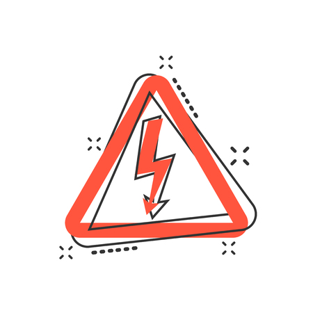 Vector cartoon high voltage danger icon in comic style. Danger electricity sign illustration pictogram. High voltage business splash effect concept.のイラスト素材