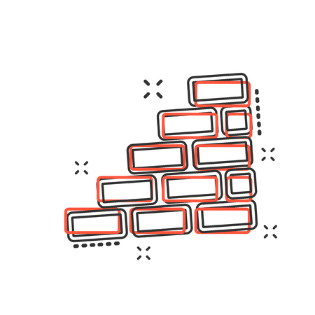 Vector cartoon wall brick icon in comic style. Wall sign illustration pictogram. Stone business splash effect concept.のイラスト素材