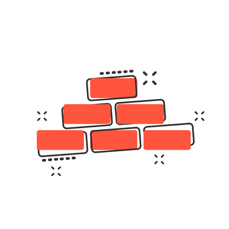 Vector cartoon wall brick icon in comic style. Wall sign illustration pictogram. Stone business splash effect concept.のイラスト素材