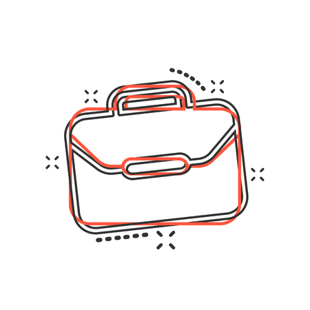 Vector cartoon suitcase icon in comic style. Luggage bag sign illustration pictogram. Diplomat case business splash effect concept.のイラスト素材