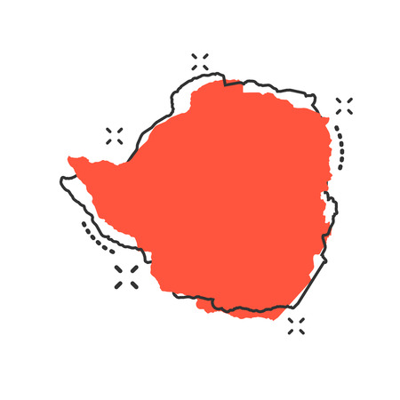 Vector cartoon Zimbabwe map icon in comic style. Zimbabwe sign illustration pictogram. Cartography map business splash effect concept.のイラスト素材