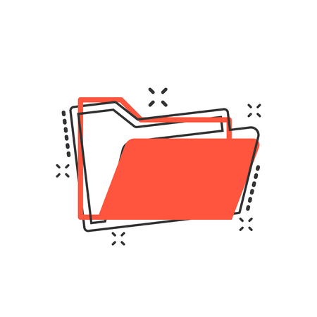 Vector cartoon folder document icon in comic style. Archive data file sign illustration pictogram. Document business splash effect concept.のイラスト素材