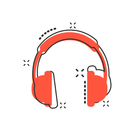 Vector cartoon headphone icon in comic style. Earphone headset sign illustration pictogram. Headphones business splash effect concept.のイラスト素材