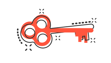 Vector cartoon key icon in comic style. Secret keyword sign illustration pictogram. Key business splash effect concept.のイラスト素材